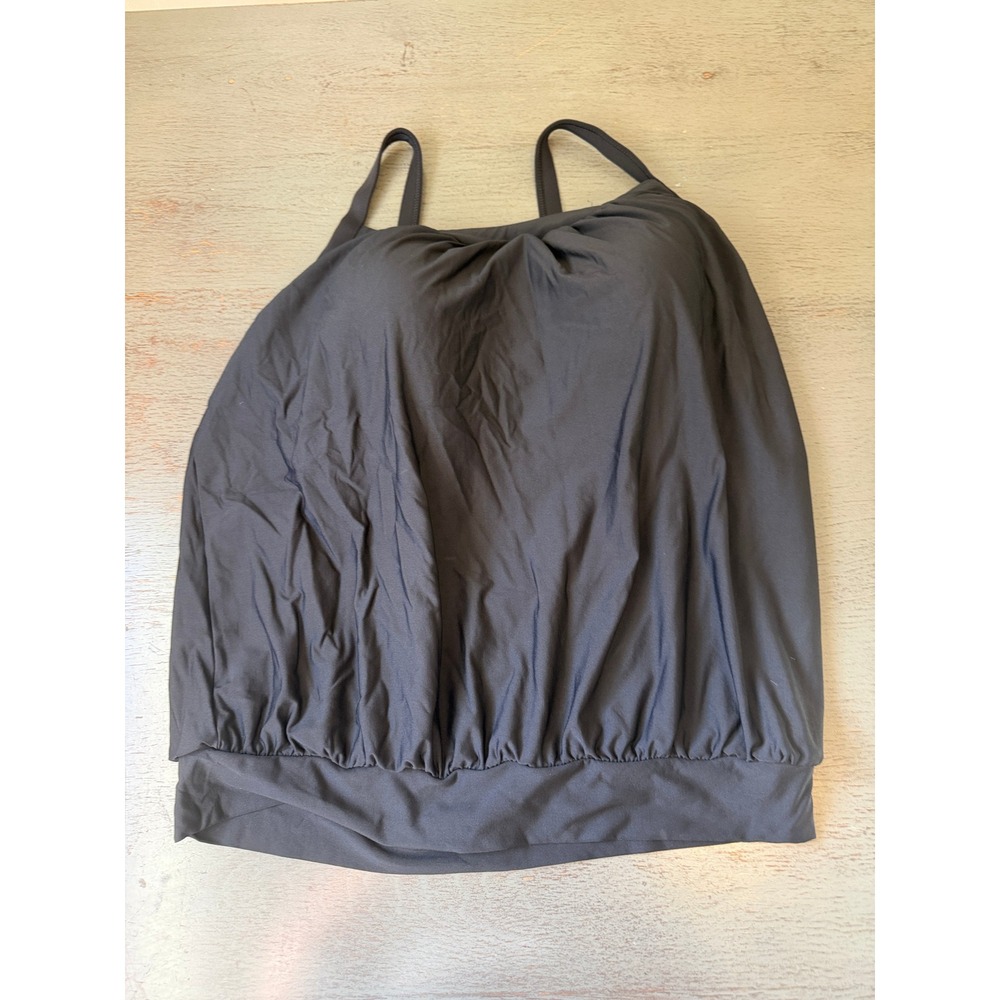 Lands End Black Blouson Tankini Top Underwire Bra Size 14 D Cup Swimwear